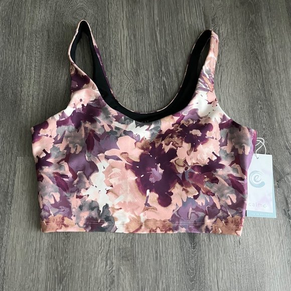 Johnny Was Other - Johnny Was Calme Endure Pink Purple Floral Print Activewear Sports Bra Medium M